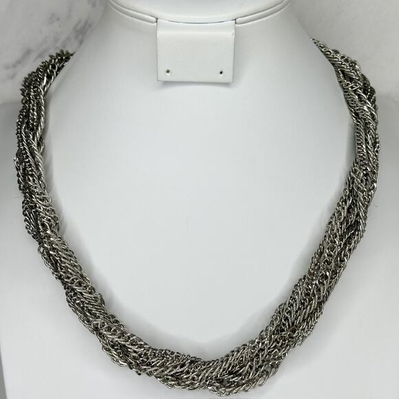 Chico's Chunky Woven Chain Link Statement Necklace Silver Tone ✨ - Picture 1 of 9